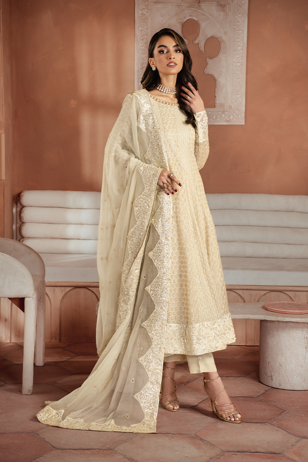 Iznik | Chiffon Kari | ICK-06 Embroidered Chiffon - House Of Anaya