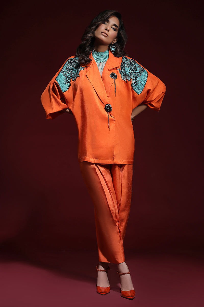 Wardha Saleem | Luxury Pret Fusion Wear | PANTHERA (ORANGE) CORD-SET (2PC) - Riwayat-e-Khas