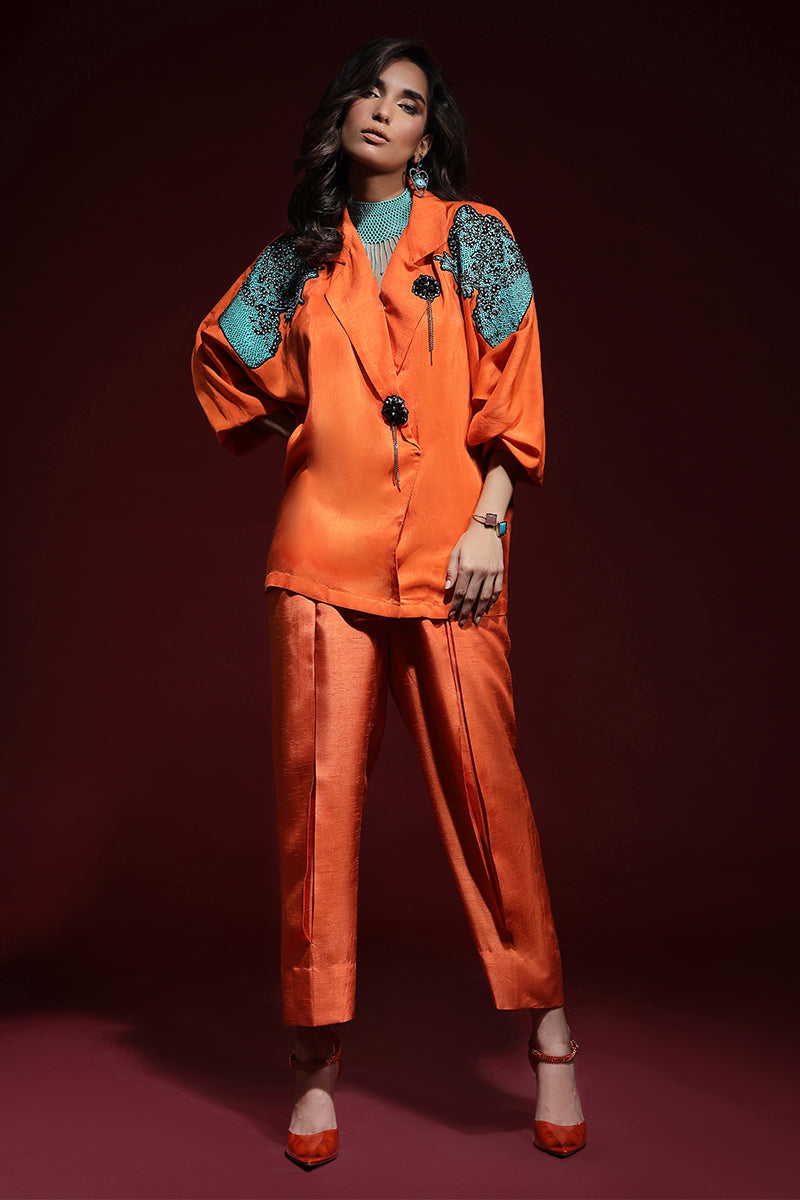 Wardha Saleem | Luxury Pret Fusion Wear | PANTHERA (ORANGE) CORD-SET (2PC) - Riwayat-e-Khas