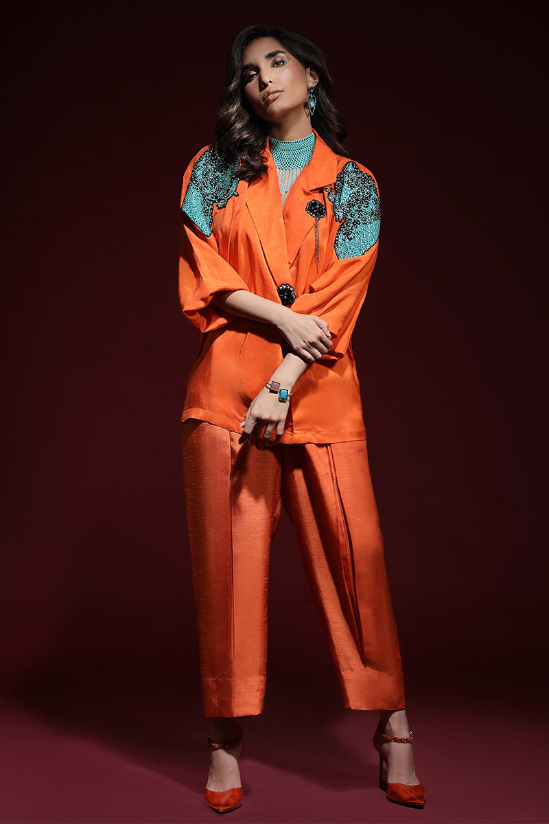 Wardha Saleem | Luxury Pret Fusion Wear | PANTHERA (ORANGE) CORD-SET (2PC) - Riwayat-e-Khas