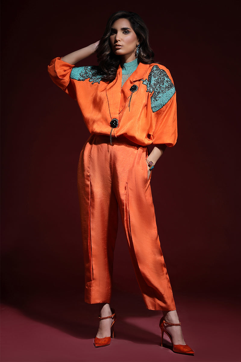 Wardha Saleem | Luxury Pret Fusion Wear | PANTHERA (ORANGE) CORD-SET (2PC) - Riwayat-e-Khas