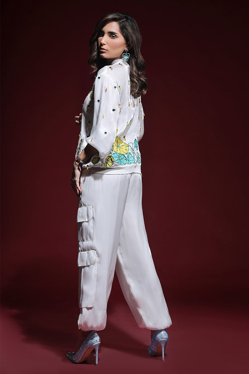 Wardha Saleem | Luxury Pret Fusion Wear | ZARA BOMBER JACKET WITH CARGO PANTS (2PC) - Riwayat-e-Khas