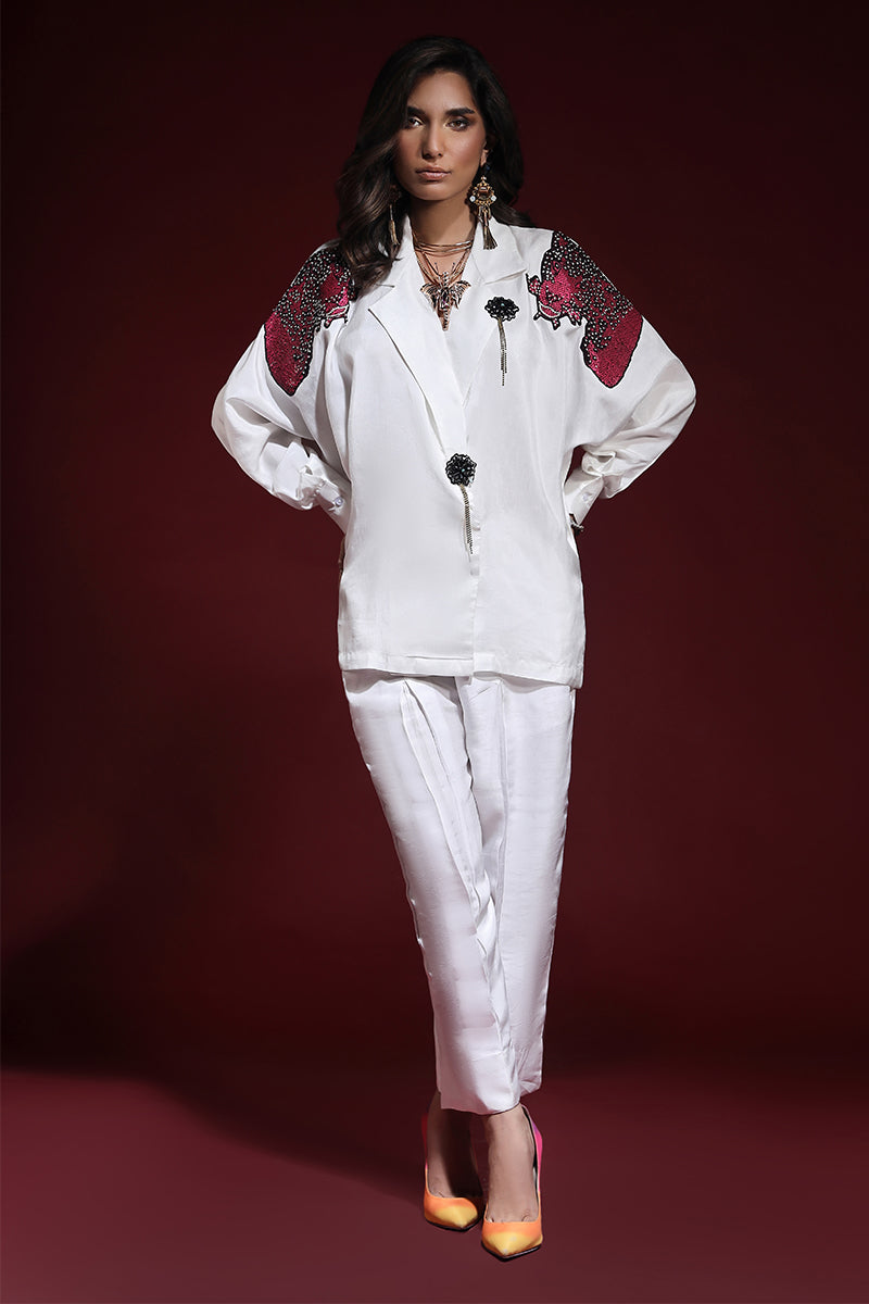 Wardha Saleem | Luxury Pret Fusion Wear | PANTHERA (WHITE) CORD-SET (2PC) - Riwayat-e-Khas