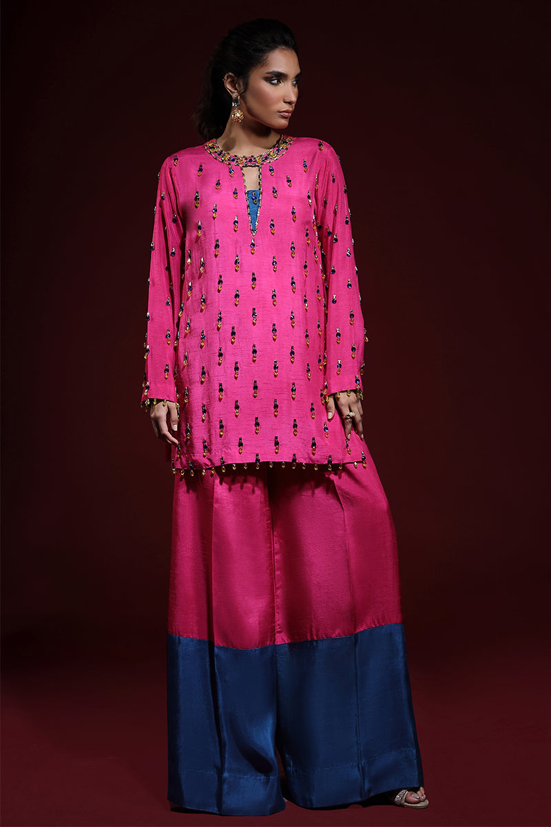 Wardha Saleem | Luxury Pret Fusion Wear | LUXURA (HOT PINK) CORD-SET (2PC) - Riwayat-e-Khas