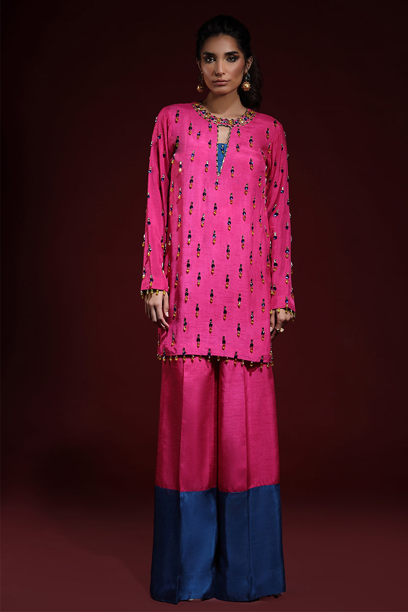 Wardha Saleem | Luxury Pret Fusion Wear | LUXURA (HOT PINK) CORD-SET (2PC) - Riwayat-e-Khas