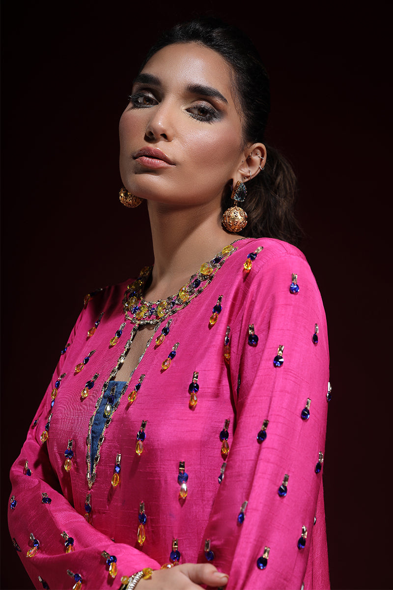 Wardha Saleem | Luxury Pret Fusion Wear | LUXURA (HOT PINK) CORD-SET (2PC) - Riwayat-e-Khas