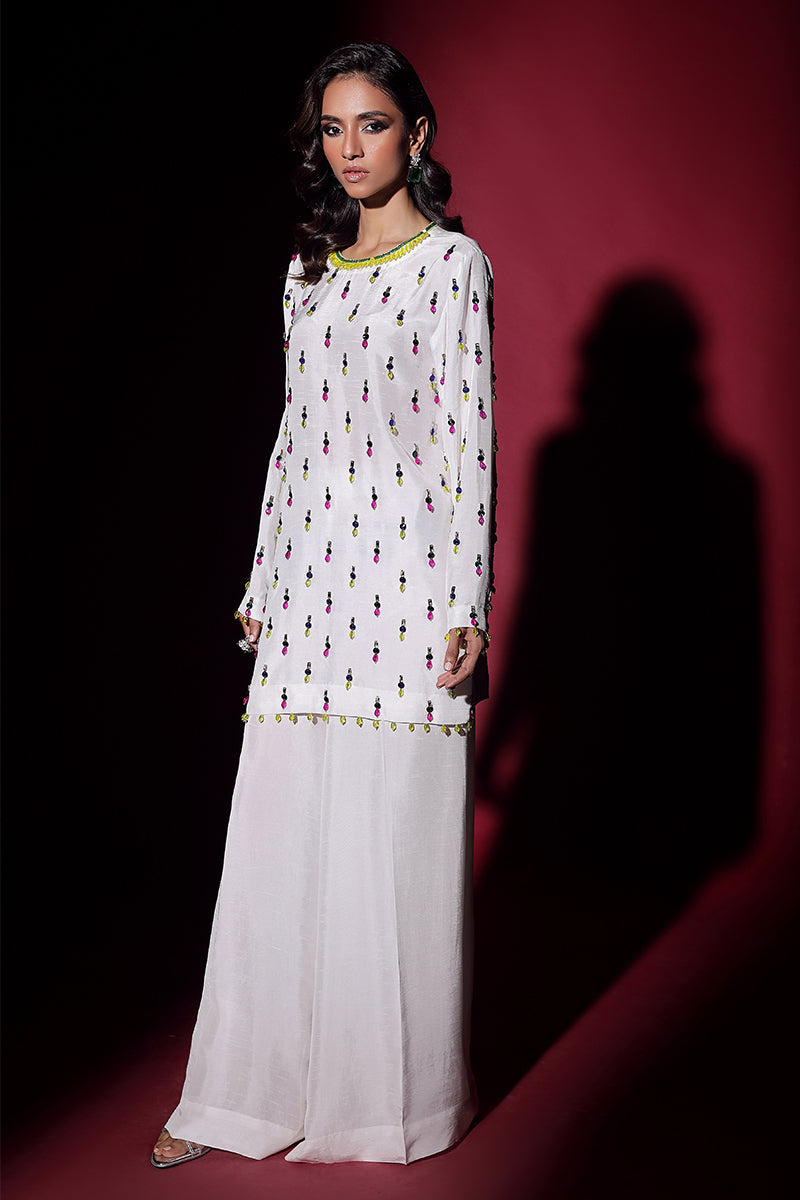Wardha Saleem | Luxury Pret Fusion Wear | LUXURA (WHITE) CORD-SET (2PC) - Riwayat-e-Khas
