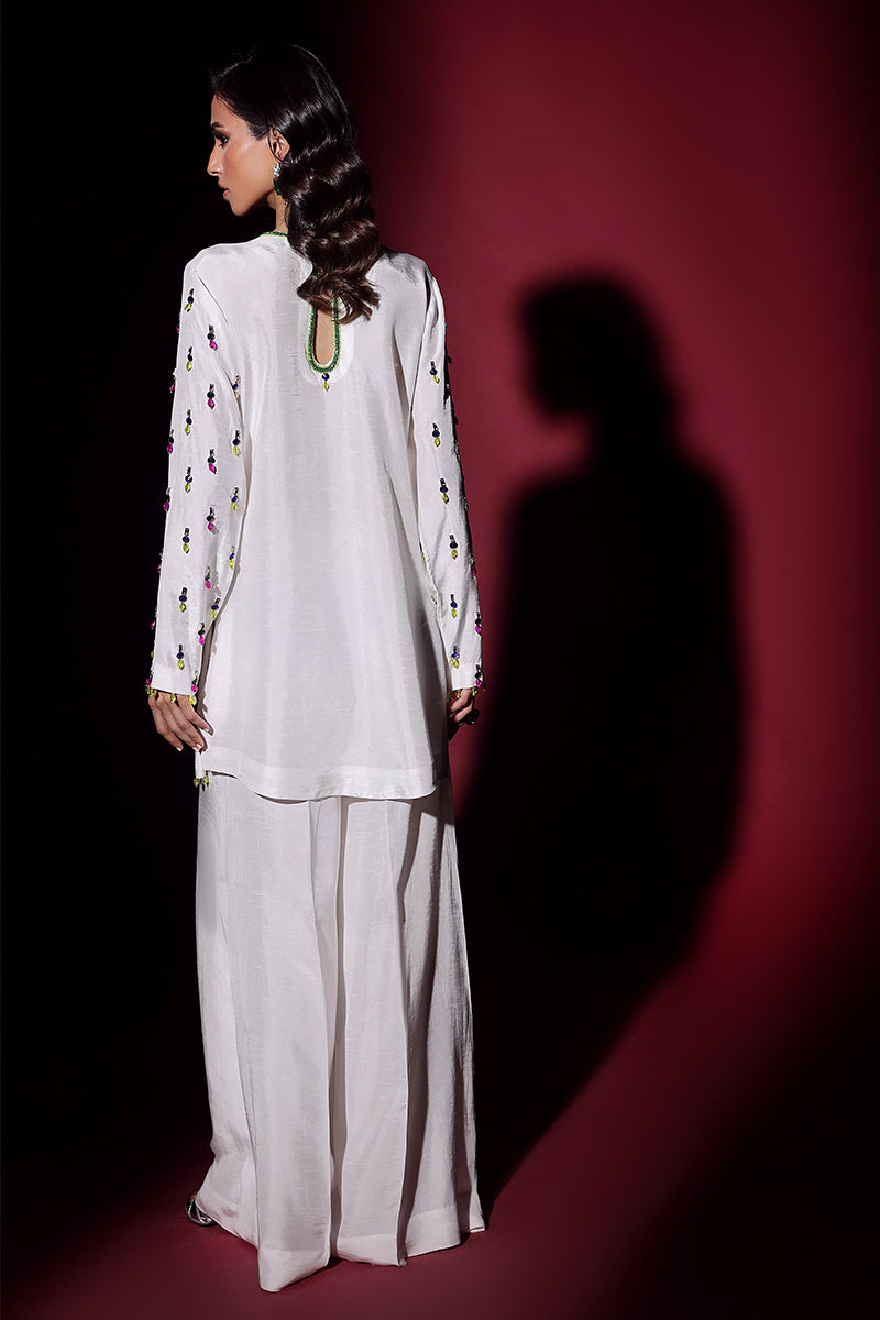 Wardha Saleem | Luxury Pret Fusion Wear | LUXURA (WHITE) CORD-SET (2PC) - Riwayat-e-Khas