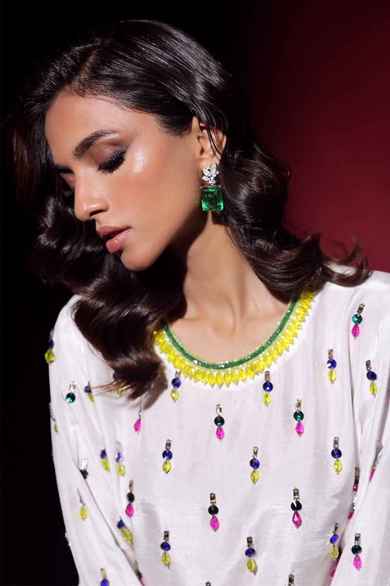Wardha Saleem | Luxury Pret Fusion Wear | LUXURA (WHITE) CORD-SET (2PC) - Riwayat-e-Khas