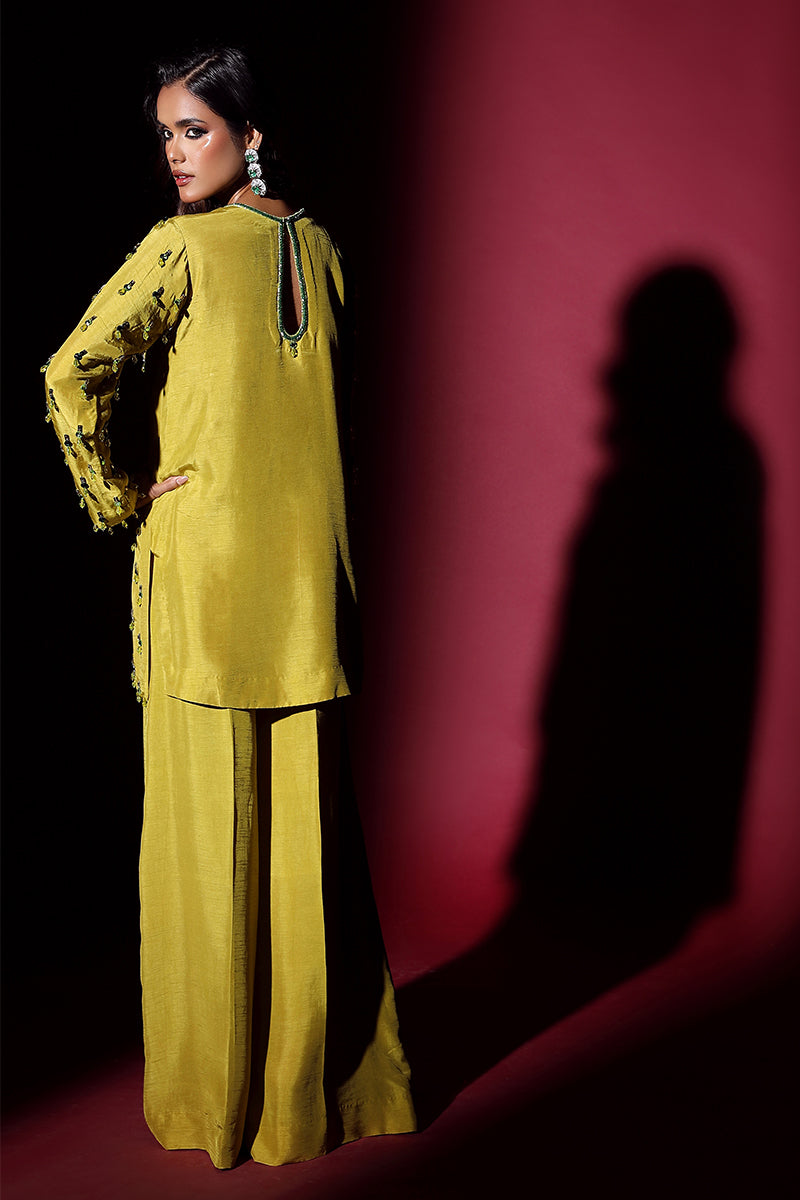 Wardha Saleem | Luxury Pret Fusion Wear | LUXURA (LIME GREEN) CORD-SET (2PC) - Riwayat-e-Khas