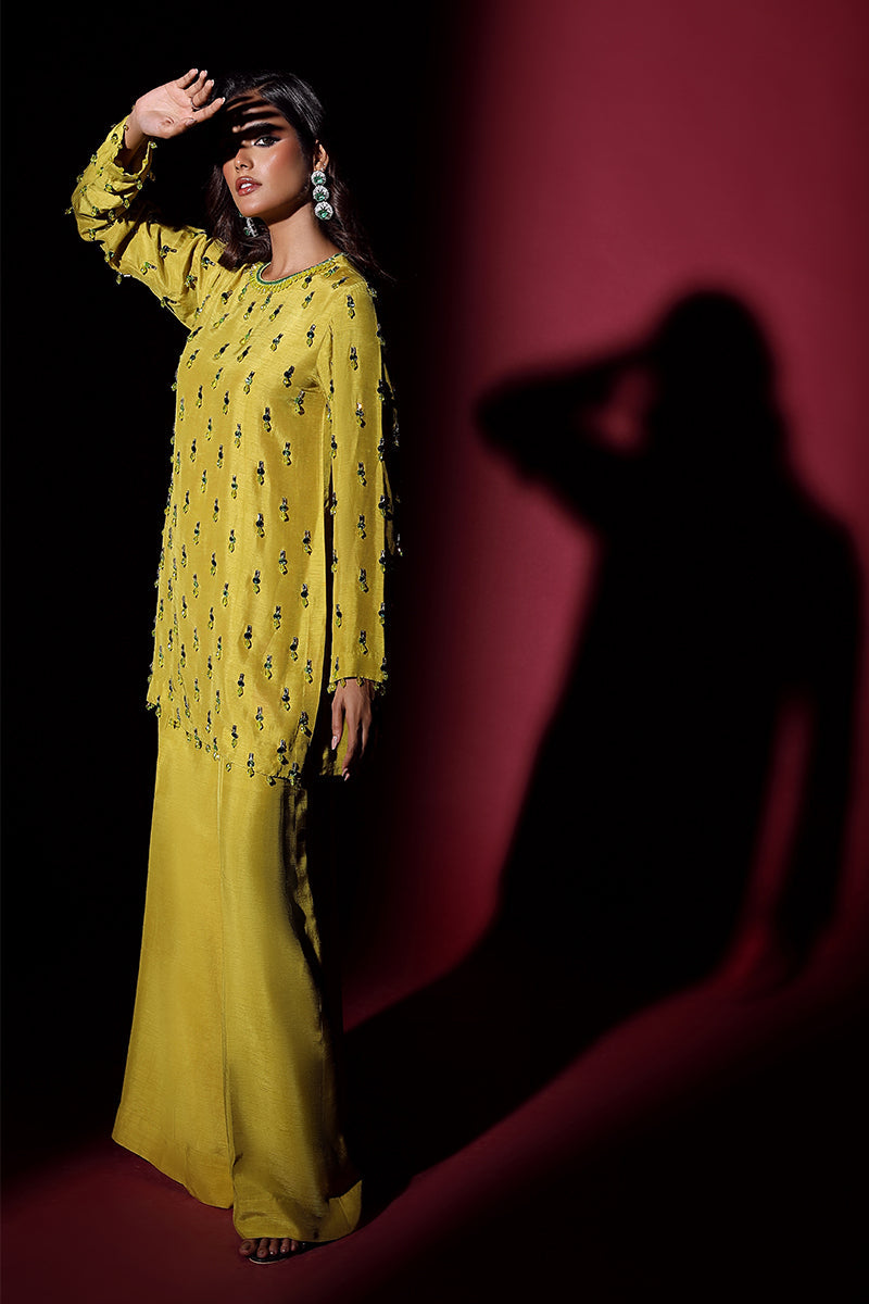 Wardha Saleem | Luxury Pret Fusion Wear | LUXURA (LIME GREEN) CORD-SET (2PC) - Riwayat-e-Khas