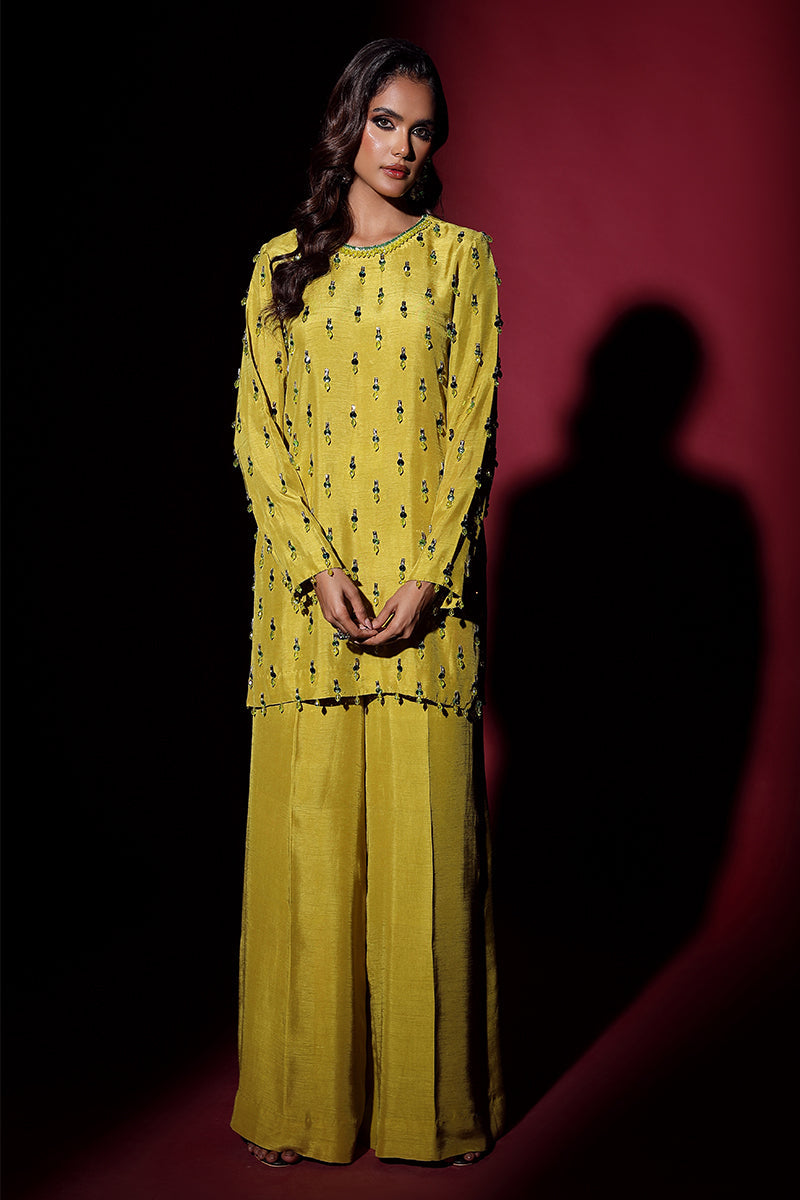 Wardha Saleem | Luxury Pret Fusion Wear | LUXURA (LIME GREEN) CORD-SET (2PC) - Riwayat-e-Khas