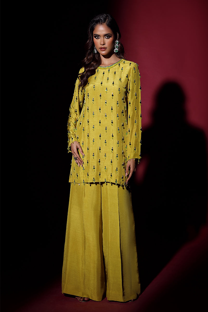 Wardha Saleem | Luxury Pret Fusion Wear | LUXURA (LIME GREEN) CORD-SET (2PC) - Riwayat-e-Khas