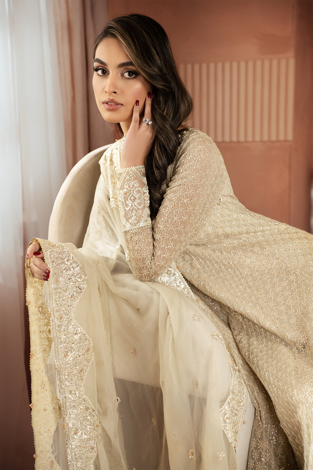 Iznik | Chiffon Kari | ICK-06 Embroidered Chiffon - House Of Anaya