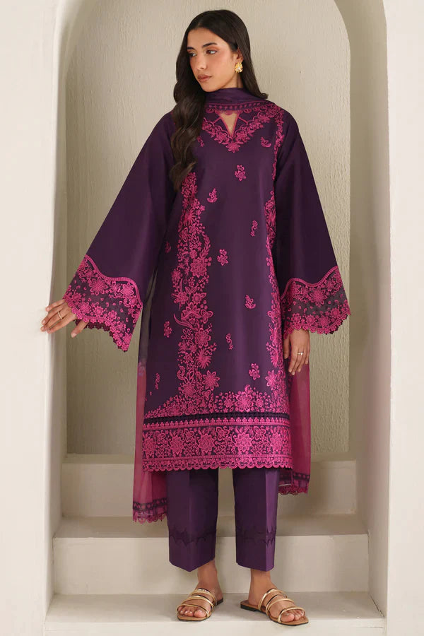 Farasha | Summer Weaves Embroidered lawn'26 | Magenta Silk