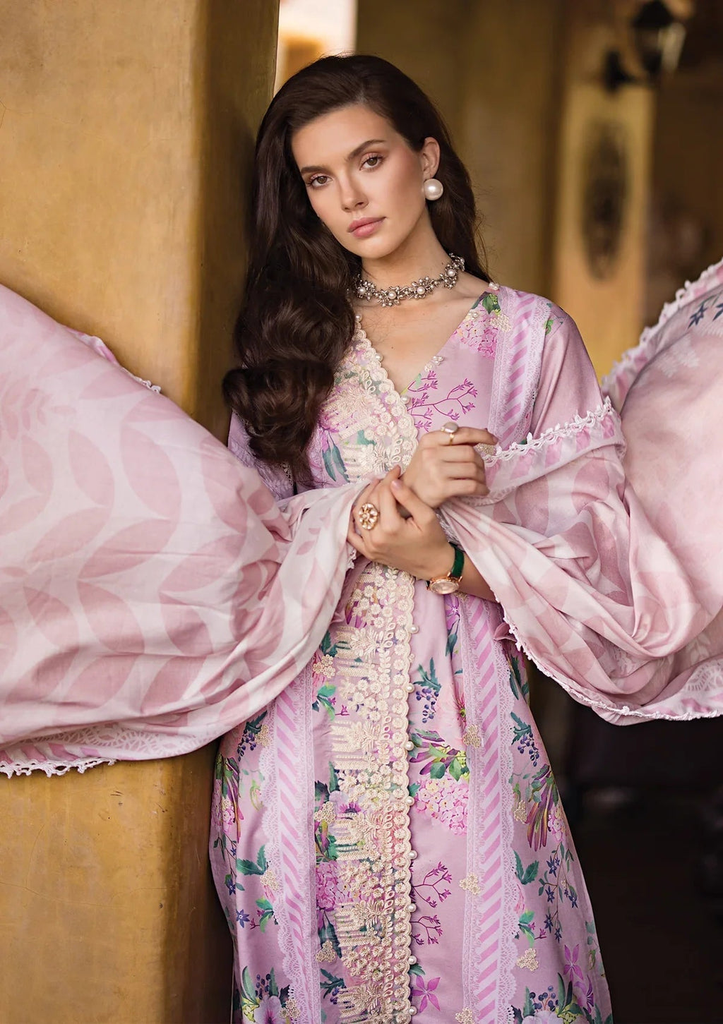 Elaf Premium Print Chikankari Lawn 3Pc Suit ECT-04B DELPHINE