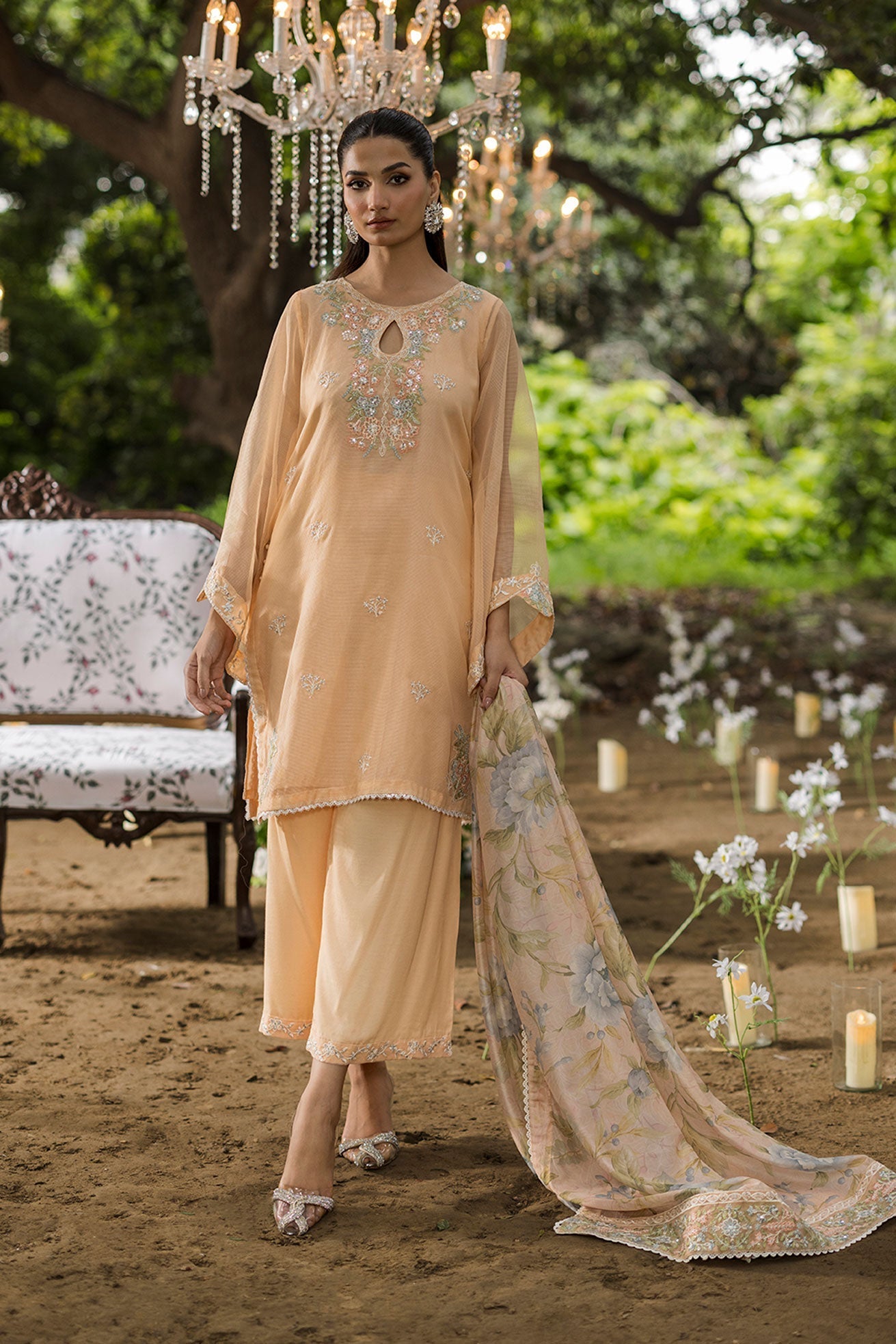 Dhanak | Jardin- Festive Stitched | SS25DU-3207 PEACH 3Pcs