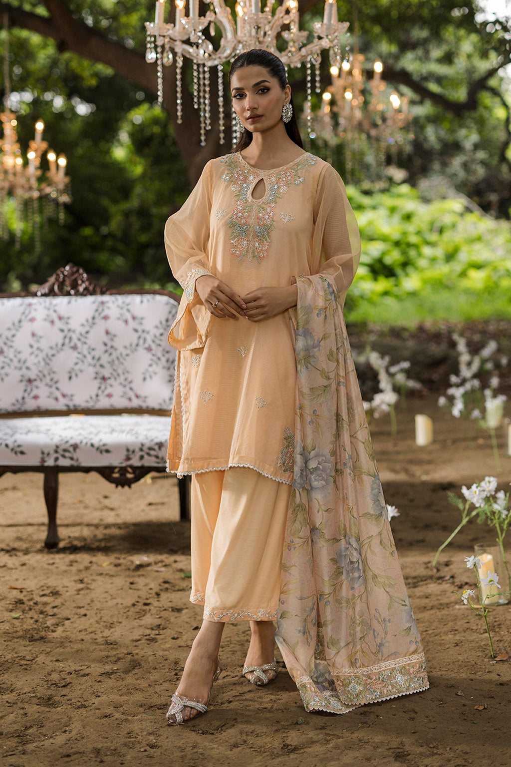 Dhanak | Jardin- Festive Stitched | SS25DU-3207 PEACH 3Pcs