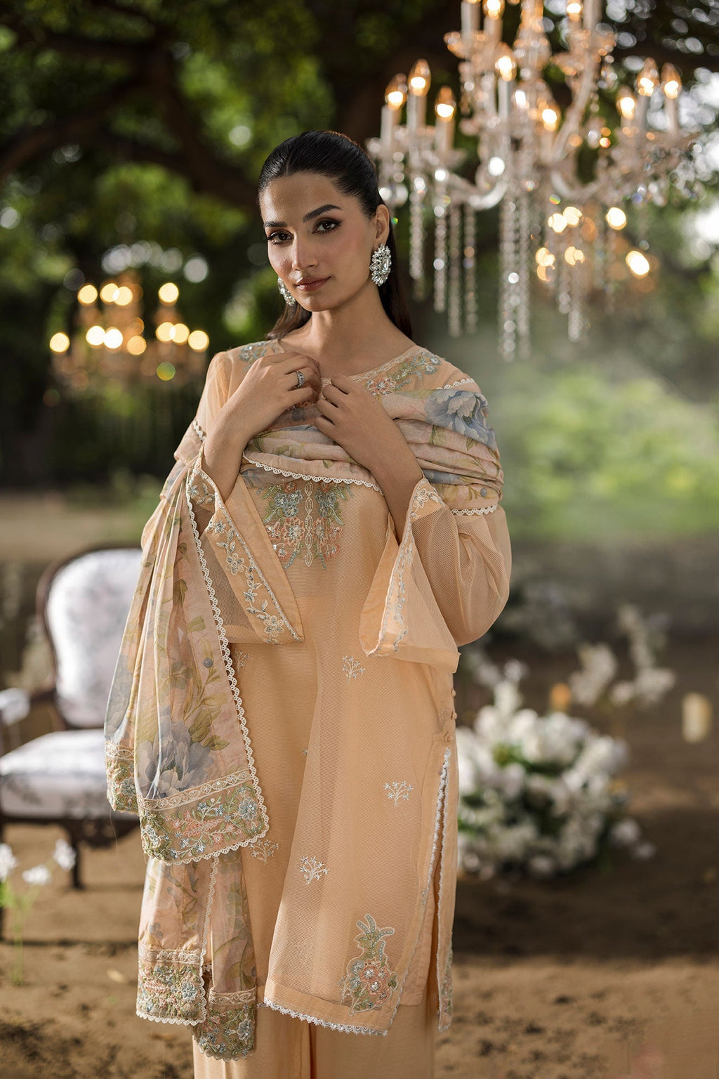 Dhanak | Jardin- Festive Stitched | SS25DU-3207 PEACH 3Pcs