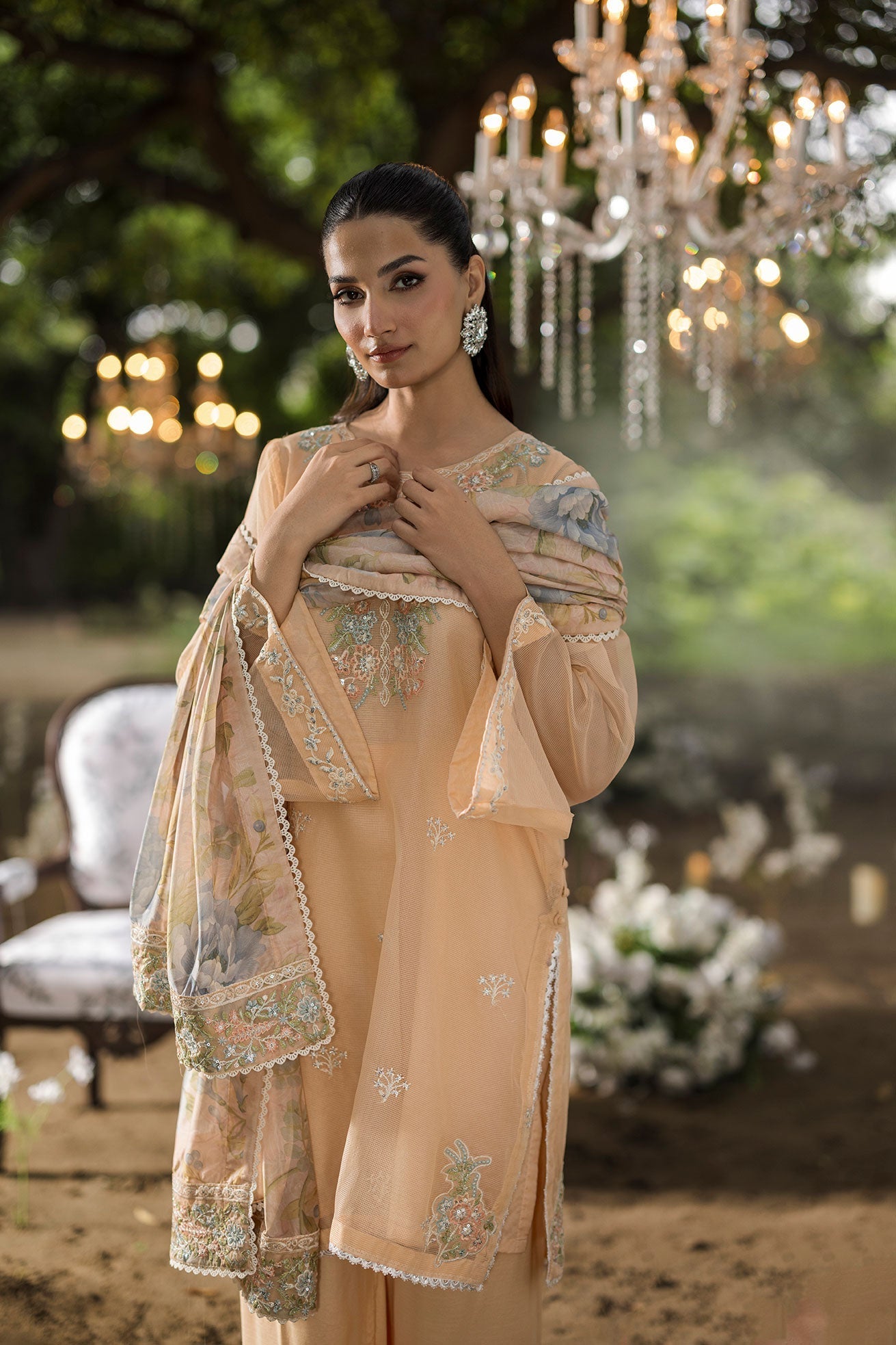 Dhanak | Jardin- Festive Stitched | SS25DU-3207 PEACH 3Pcs