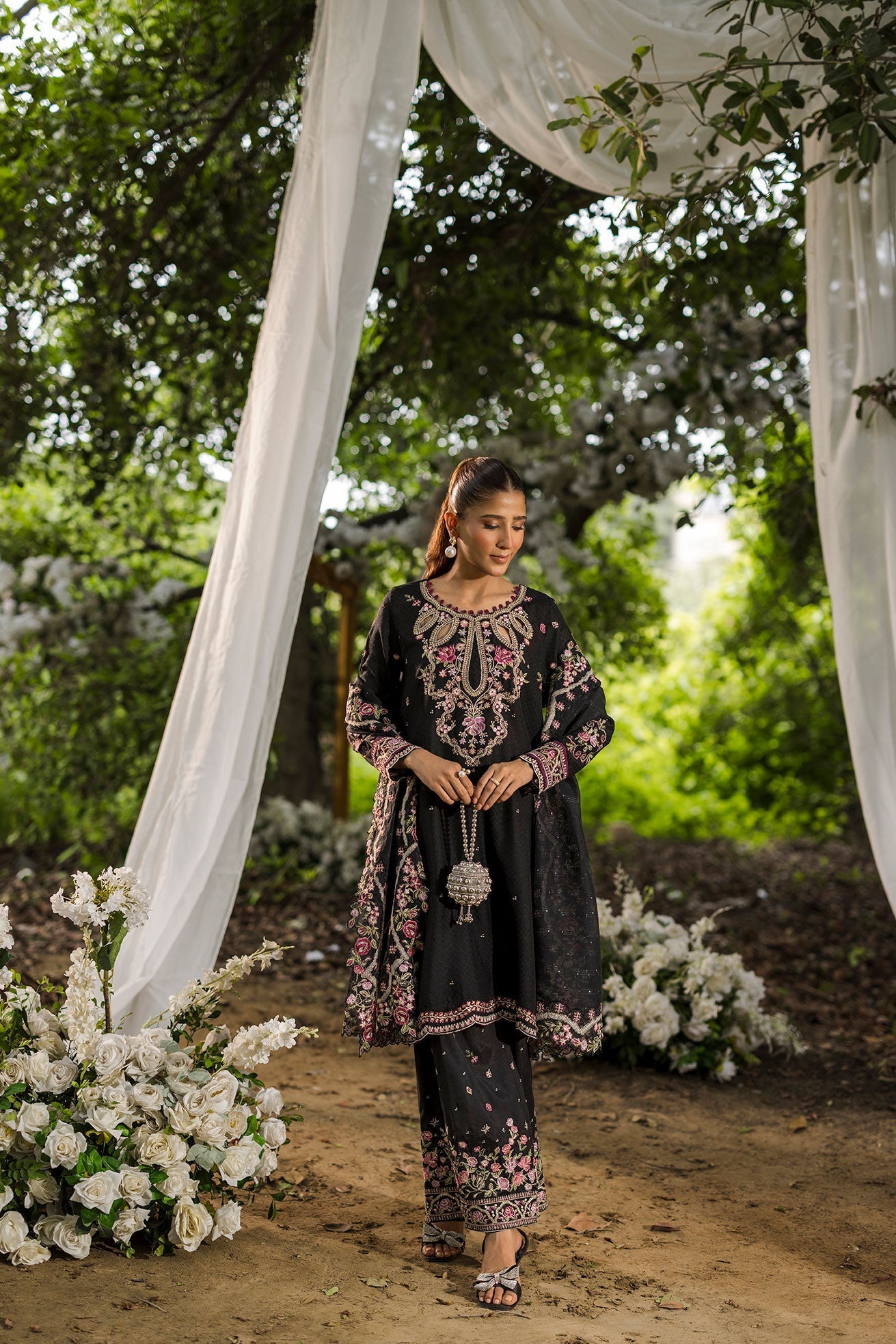 Dhanak | Jardin- Festive Stitched | SS25DU-3209 BLACK 3Pcs