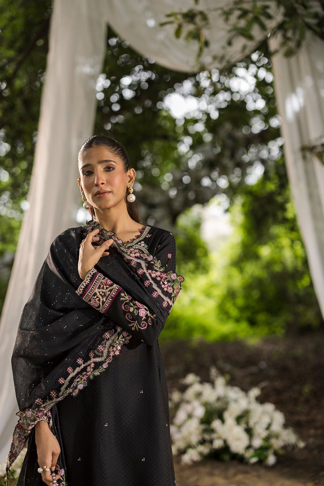 Dhanak | Jardin- Festive Stitched | SS25DU-3209 BLACK 3Pcs
