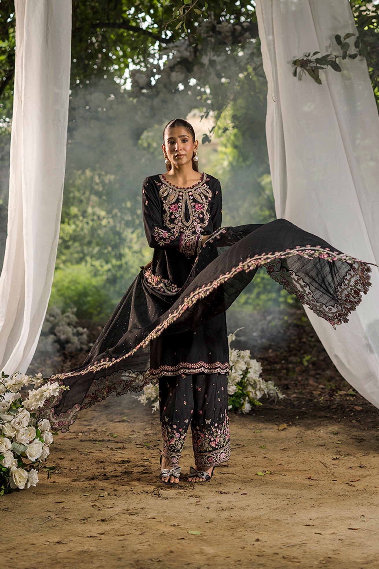 Dhanak | Jardin- Festive Stitched | SS25DU-3209 BLACK 3Pcs