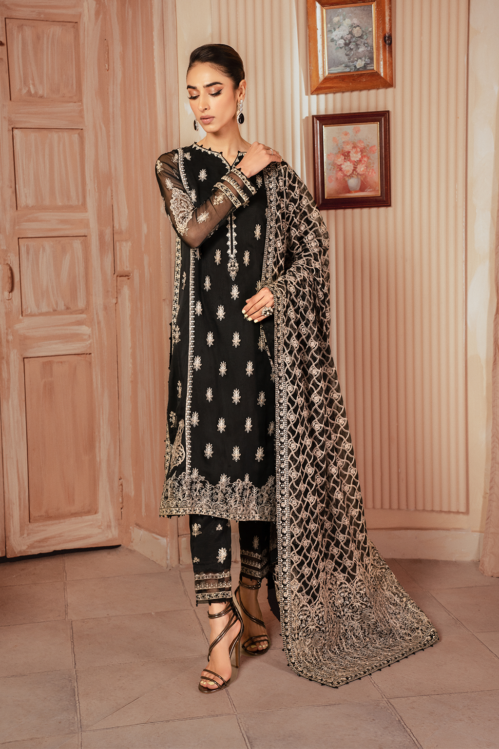 Iznik | Chiffon Kari | ICK-03 Embroidered Chiffon - House Of Anaya
