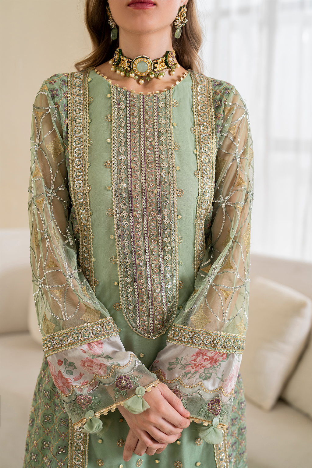 Iznik | Chinnon Chiffon | CC-41 Embroidered Net - House Of Anaya