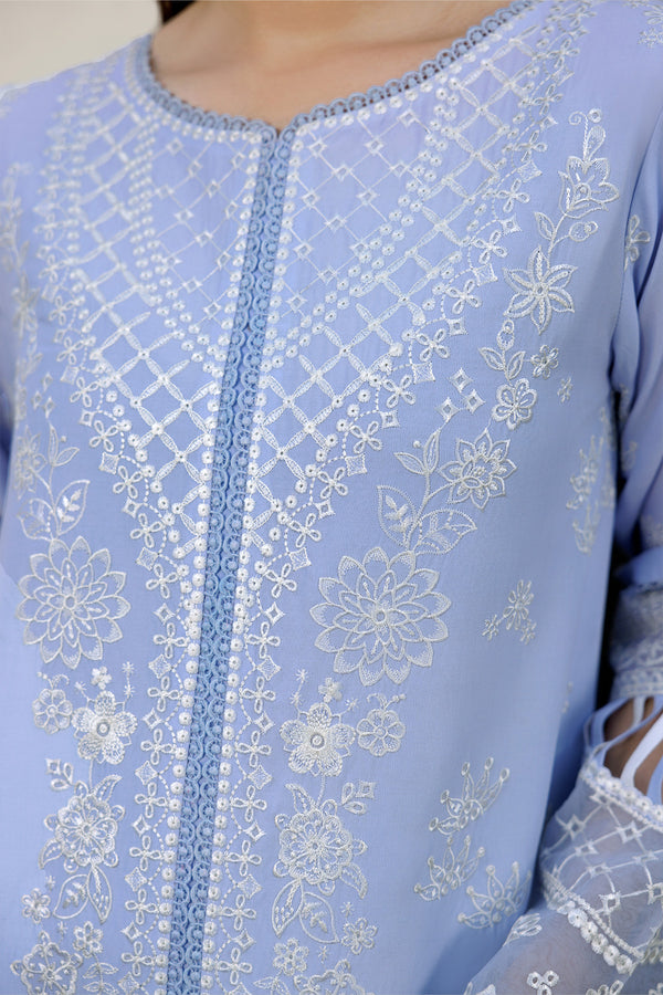 Farasha | Summer Weaves Embroidered lawn'26 | Serene Blue