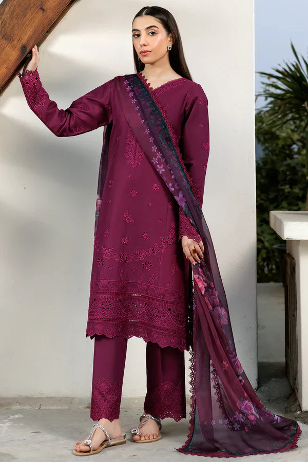 Farasha | Summer Weaves Embroidered lawn'26 | Garnet Passion