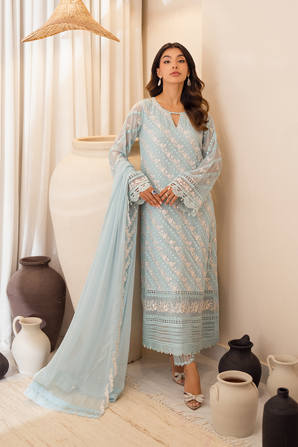 Azure | Ensembles Embroidered Formals | Mint Glaze - Riwayat-e-Khas