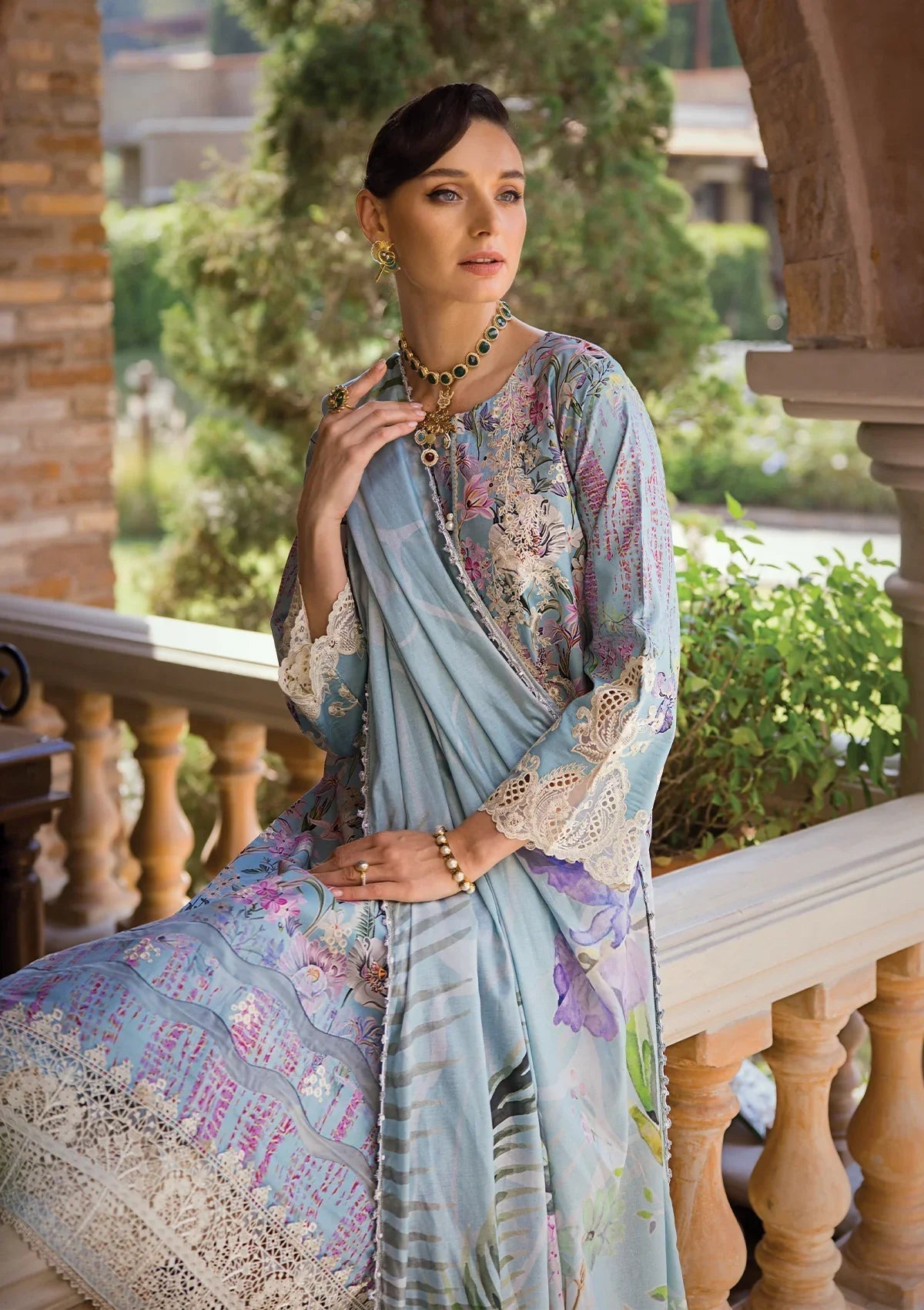 Elaf Premium Print Chikankari Lawn  3Pc Suit ECT-03A OCEAN BLUE