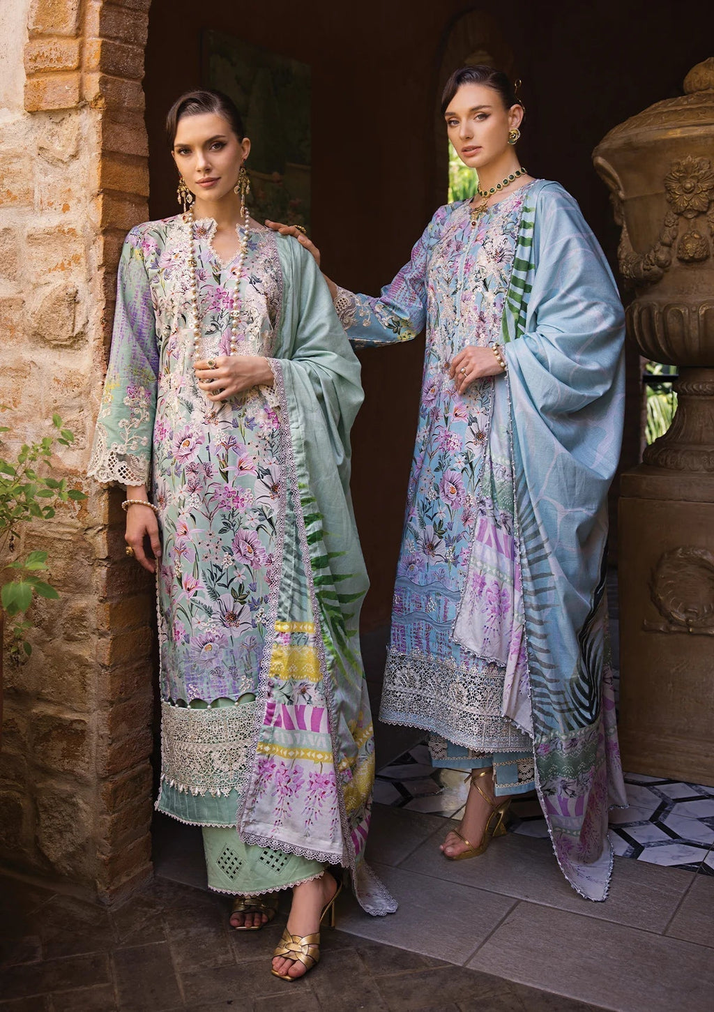 Elaf Premium Print Chikankari Lawn  3Pc Suit ECT-03A OCEAN BLUE