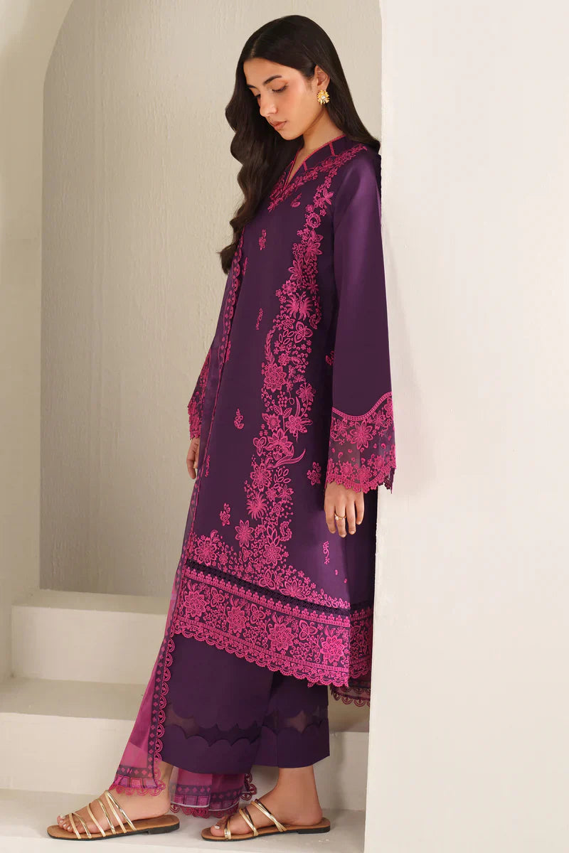 Farasha | Summer Weaves Embroidered lawn'26 | Magenta Silk