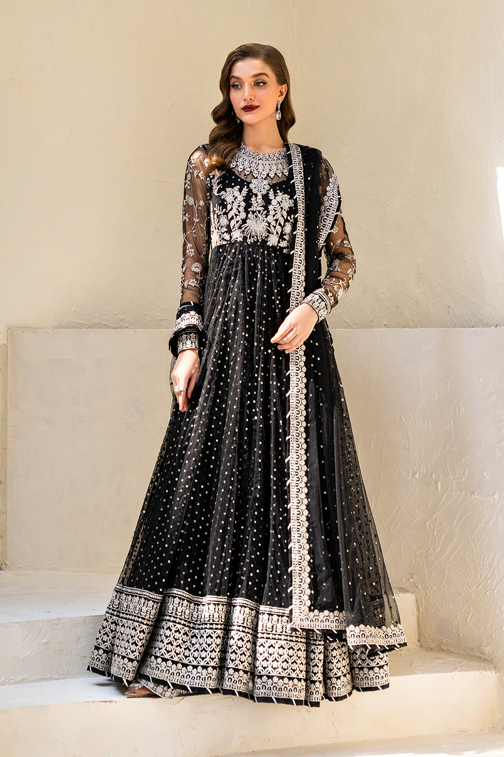 Iznik | Chinnon Chiffon | CC-50 Embroidered Net - House Of Anaya