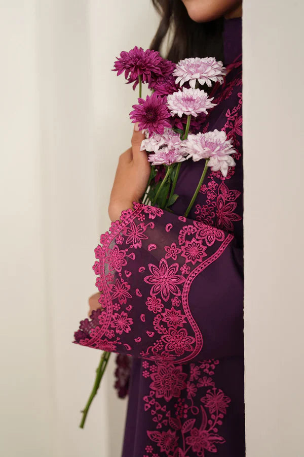 Farasha | Summer Weaves Embroidered lawn'26 | Magenta Silk