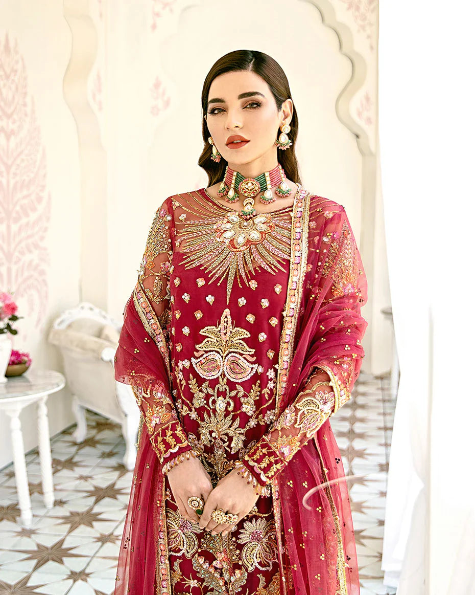 Gulaal | Fleur De Rose | Rouge Embroidered Net 3-Piece Suit WS-06