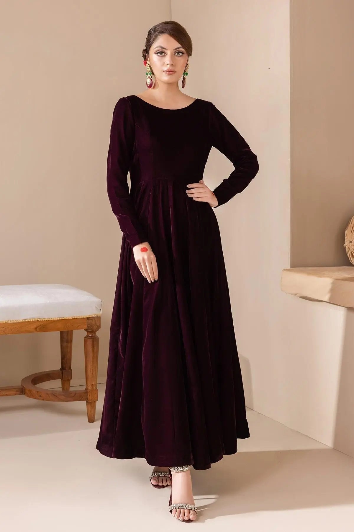 SOLID VELVET FROCK PR-854 - Riwayat-e-khas