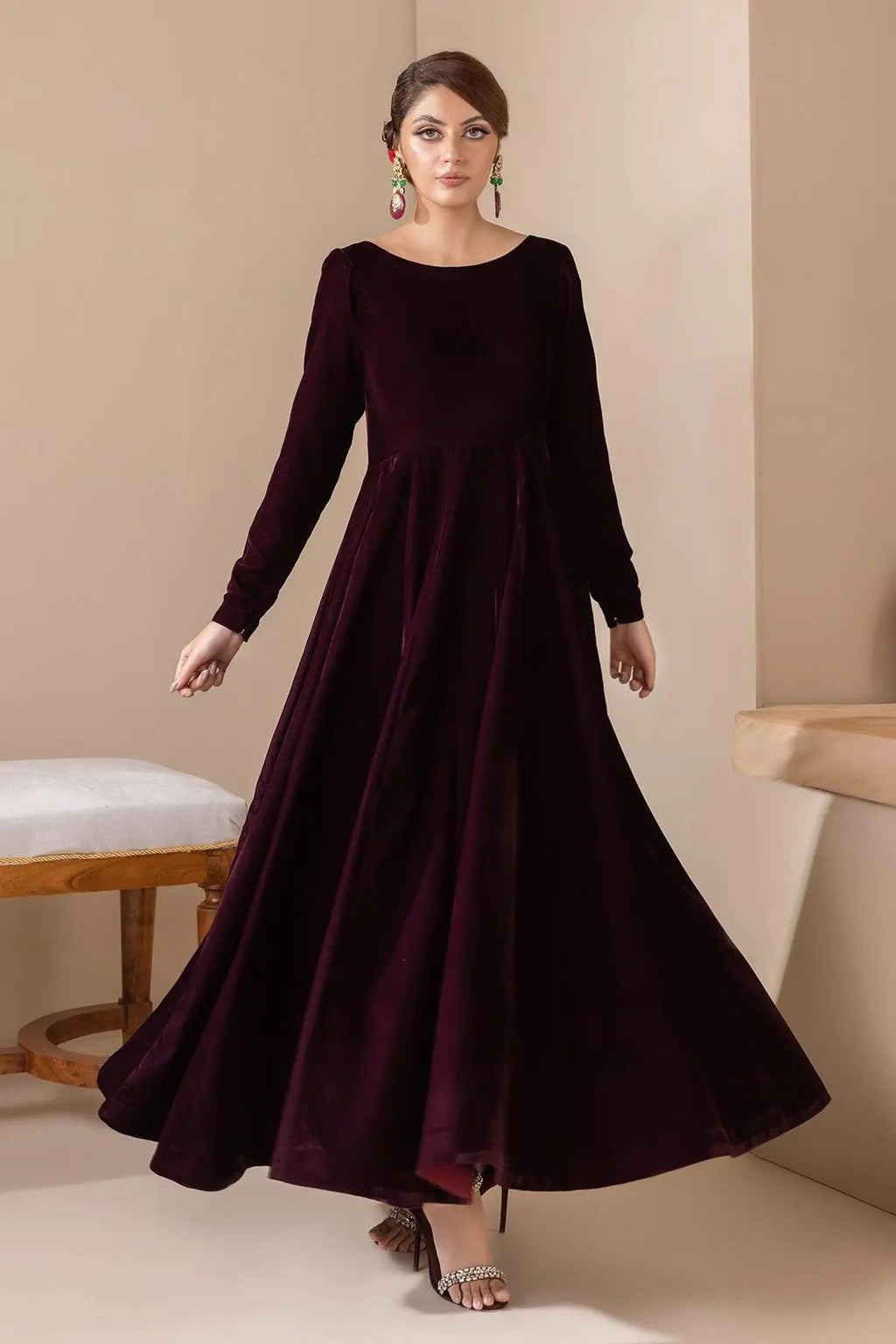 SOLID VELVET FROCK PR-854 - Riwayat-e-khas