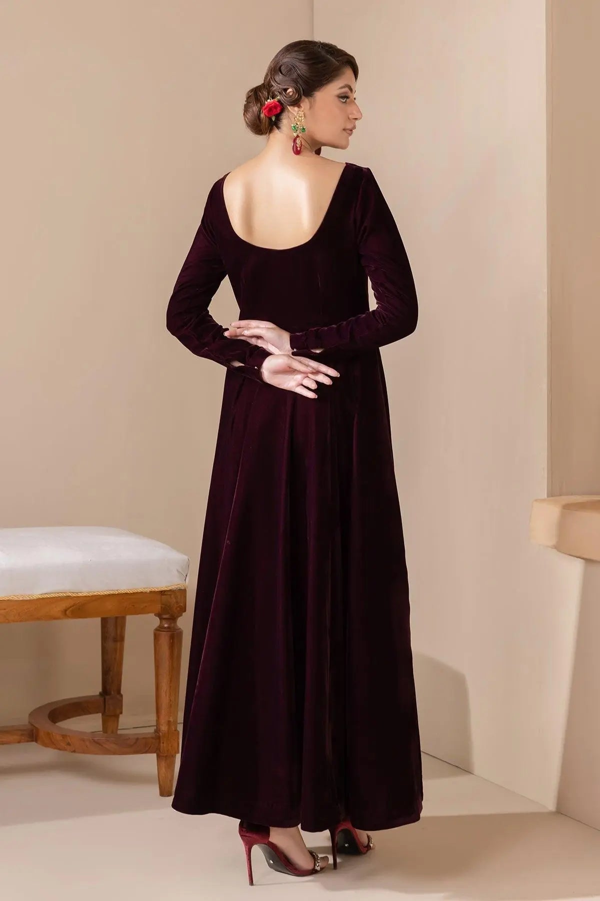 SOLID VELVET FROCK PR-854 - Riwayat-e-khas