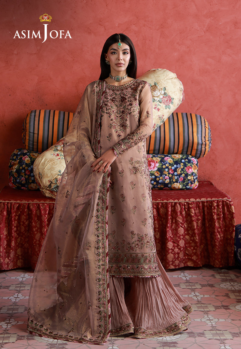 Asim Jofa | Ishq e Eid | AJULN-12 Embroidered Zari Check Net 3 Pcs