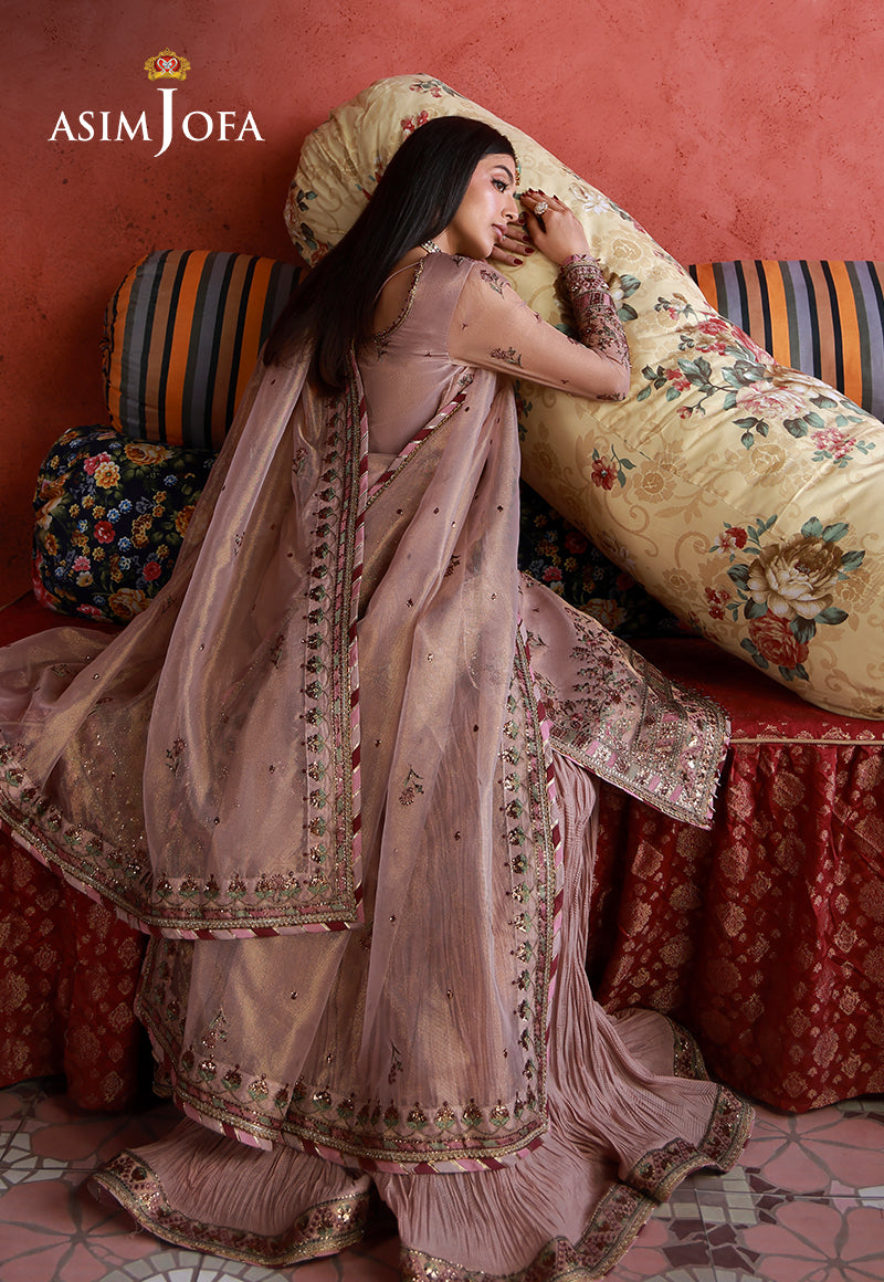Asim Jofa | Ishq e Eid | AJULN-12 Embroidered Zari Check Net 3 Pcs