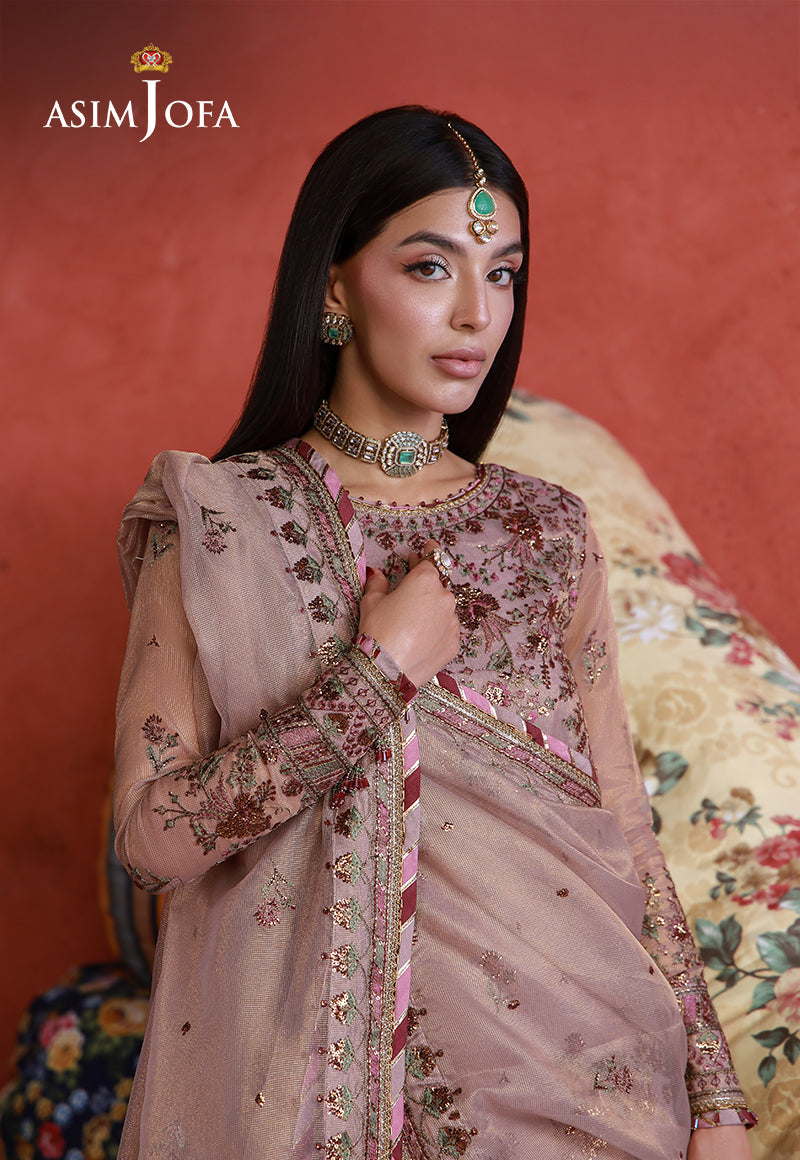 Asim Jofa | Ishq e Eid | AJULN-12 Embroidered Zari Check Net 3 Pcs