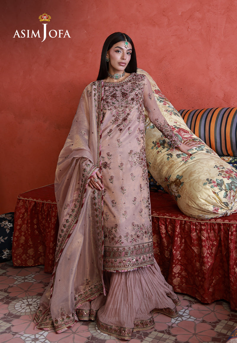 Asim Jofa | Ishq e Eid | AJULN-12 Embroidered Zari Check Net 3 Pcs