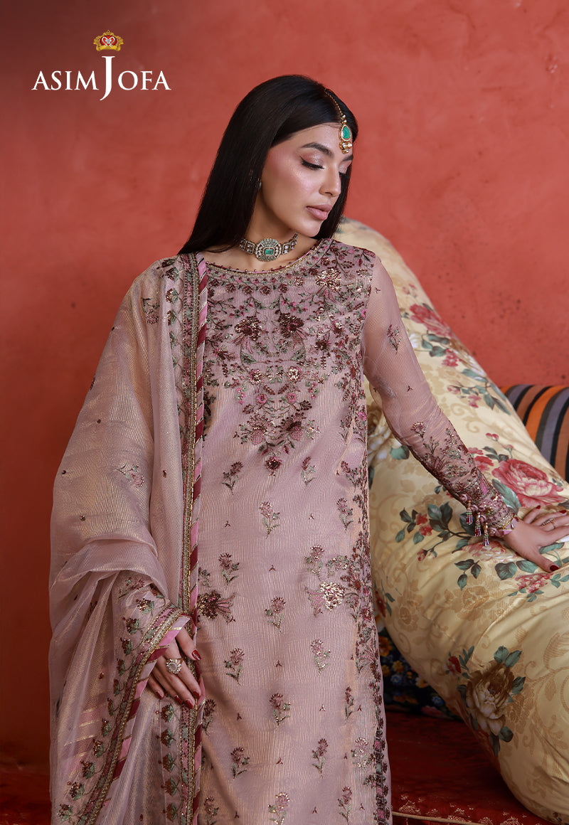 Asim Jofa | Ishq e Eid | AJULN-12 Embroidered Zari Check Net 3 Pcs