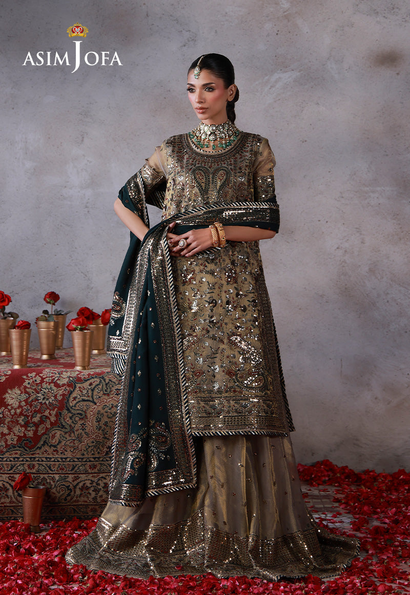 Asim Jofa | Ishq e Eid | AJULN-19 Embroidered Zari Check Net  3 Pcs