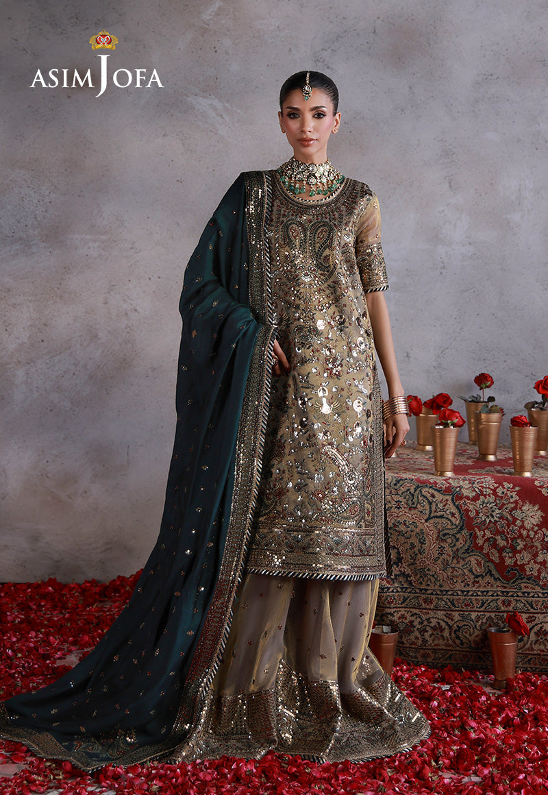 Asim Jofa | Ishq e Eid | AJULN-19 Embroidered Zari Check Net  3 Pcs