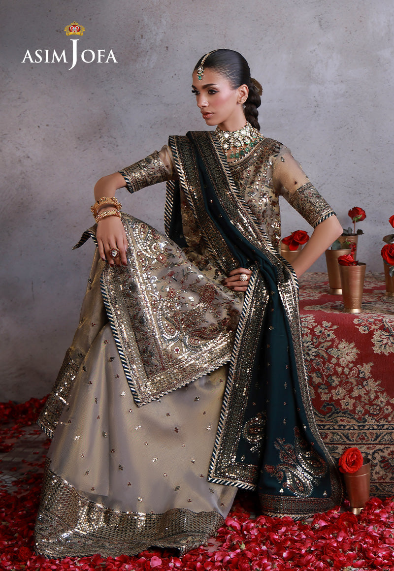 Asim Jofa | Ishq e Eid | AJULN-19 Embroidered Zari Check Net  3 Pcs