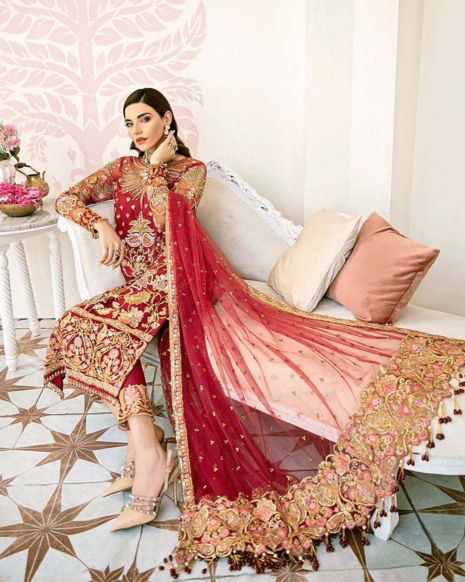 Gulaal | Fleur De Rose | Rouge Embroidered Net 3-Piece Suit WS-06